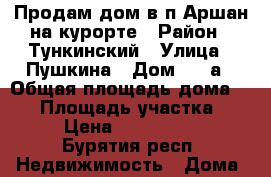 Продам дом в п.Аршан на курорте › Район ­ Тункинский › Улица ­ Пушкина › Дом ­ 57а › Общая площадь дома ­ 84 › Площадь участка ­ 11 › Цена ­ 2 200 000 - Бурятия респ. Недвижимость » Дома, коттеджи, дачи продажа   